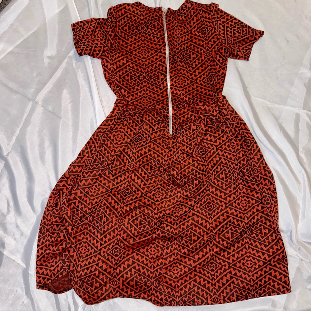 Retro Women’s BOHO Aztec Geometric Chic Dress Black Orange Fall Autumn - Picture 6 of 11